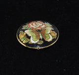 Black Cloisonne Floral Pendant Vintage Chinese Hole