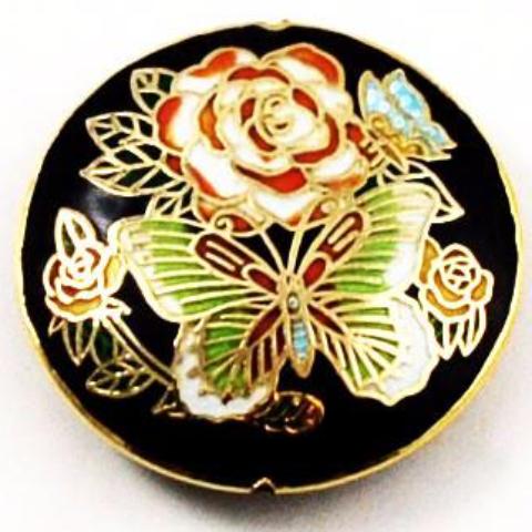 Black Cloisonne Floral Pendant Vintage Chinese