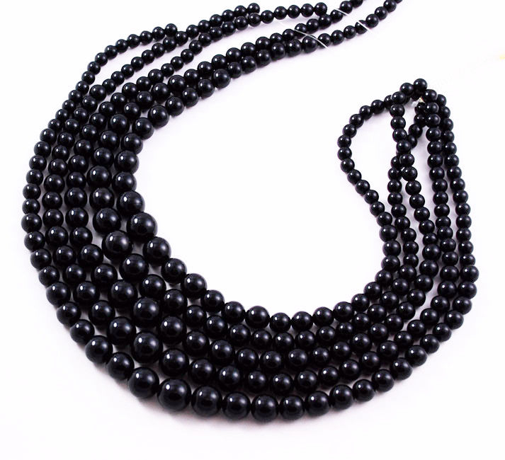 Vintage Black Coral Round Graduated Strands