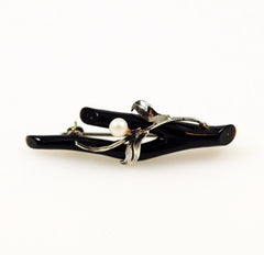 Black Coral and Sterling Pin Vintage Hawaiian