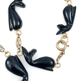 Black Coral Whale & Gold Necklace Vintage