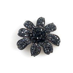 Black Rhinestone Floral Brooch Vintage