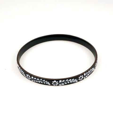Black Enamel Floral Bangle Bracelet Made in Austria