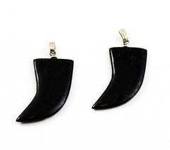 Black Jade Horn Pendants With Silver Bails (2)