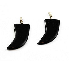 Black Jade Horn Pendants With Silver Bails