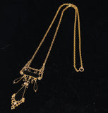 Gold Antique Edwardian Jet and Pearl Lavalier Pendant Necklace
