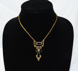 10k Gold Antique Edwardian Jet and Pearl Lavalier Pendant necklace