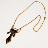 Gold Antique Edwardian Jet and Pearl Lavalier Pendant necklace