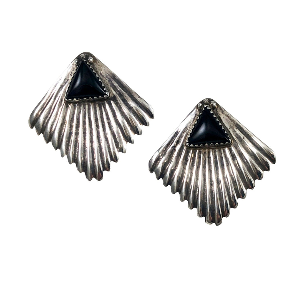 Sterling & Black Onyx Fluted Vintage