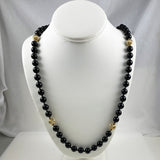 Black Onyx & Gold Beaded Necklace 10mm