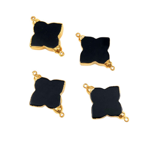 Black Onyx & Gold Quatrefoil Pendants