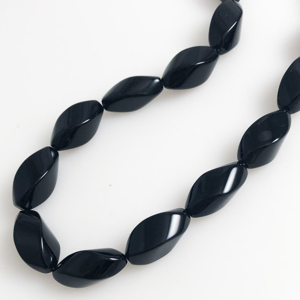 Black Onyx Gemstone Oval Twist Beads