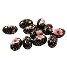 Cloisonne Black Oval Beads Vintage Chinese 6 beads