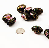 Cloisonne Black Oval Beads Vintage Chinese