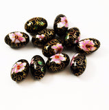 Cloisonne Black Oval Beads Vintage Chinese