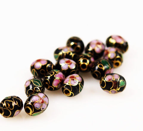 Black Cloisonne Oval Beads Chinese 9 x 7mm