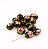 Black Cloisonne Oval Beads Chinese 9 x 7mm