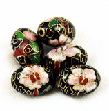 Cloisonne Black Oval Beads Vintage Chinese