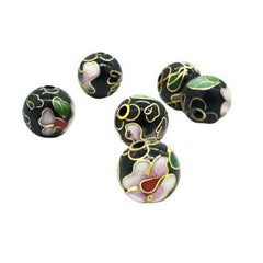Cloisonne Black Round Beads Vintage Chinese (6)