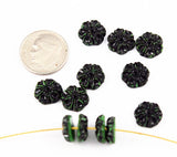 Green & Black Glass Floral Beads 