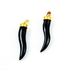 Black Horn Tusk Pendants Gold Bails - Lucky Amulets