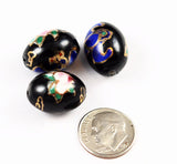 Black Floral Oval Porcelain Beads