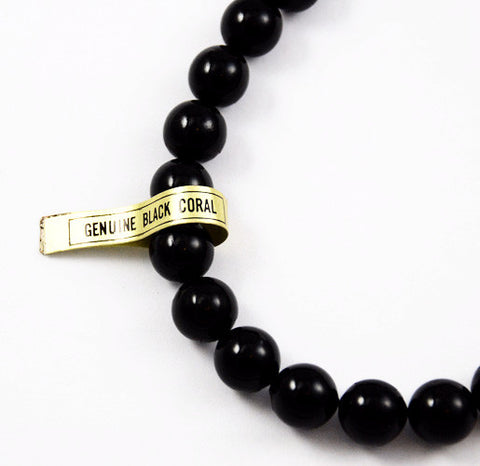 Vintage Black Coral Necklace 12mm Gold Estate Beads Jewelry