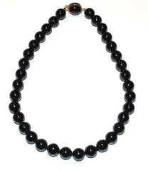 Vintage Black Coral Necklace 12mm Rounds Gold Filled Clasp