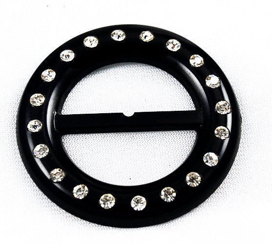 Black Plastic Rhinestone Buckle 1960's