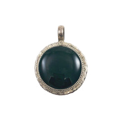 Large Bloodstone Round Pendant Sterling Silver