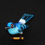 Blue Wood Bird Pin Brooch