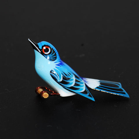 Blue Wood Bird Pin Brooch