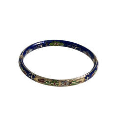 Blue Cloisonne Floral Bangle Bracelet Hinged