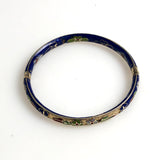 Blue Cloisonne Floral Bangle Bracelet Hinged