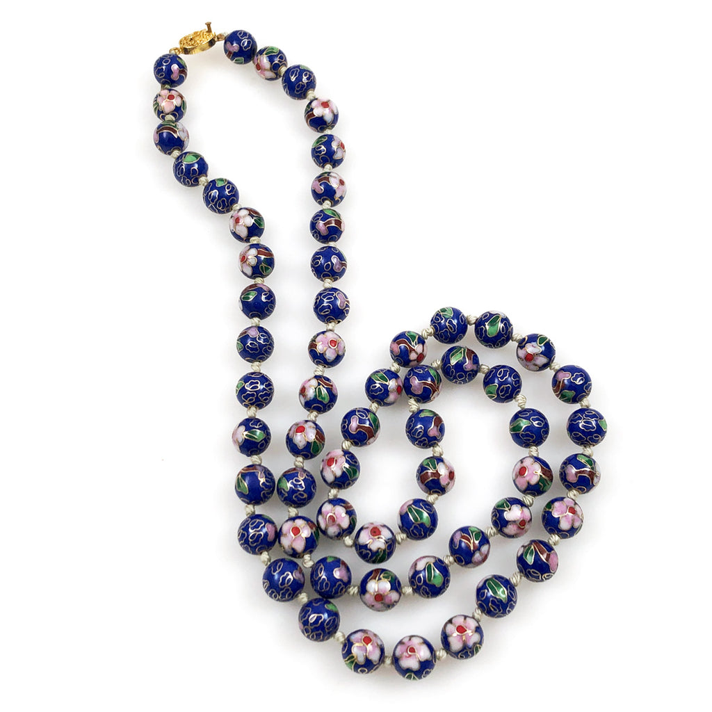 Blue Cloisonne Beaded Necklace Vintage