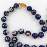 Blue Cloisonne Beaded Necklace Vintage