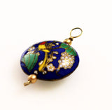 Blue Cloisonne Bird Pendant Vintage Small