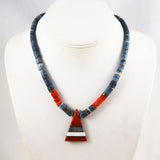 Red and Blue Denim Coral Necklace 