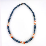 Blue Denim Heishi Coral & Pearl Necklace