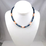 Vintage Blue Denim Heishi Coral & Pearl Necklace