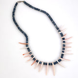 Blue Denim Heishi Coral & Shell Necklace Vintage