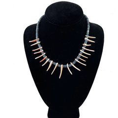 Blue Denim Heishi Coral & Shell Necklace Vintage
