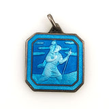Blue Enamel St. Christopher Medal Silver