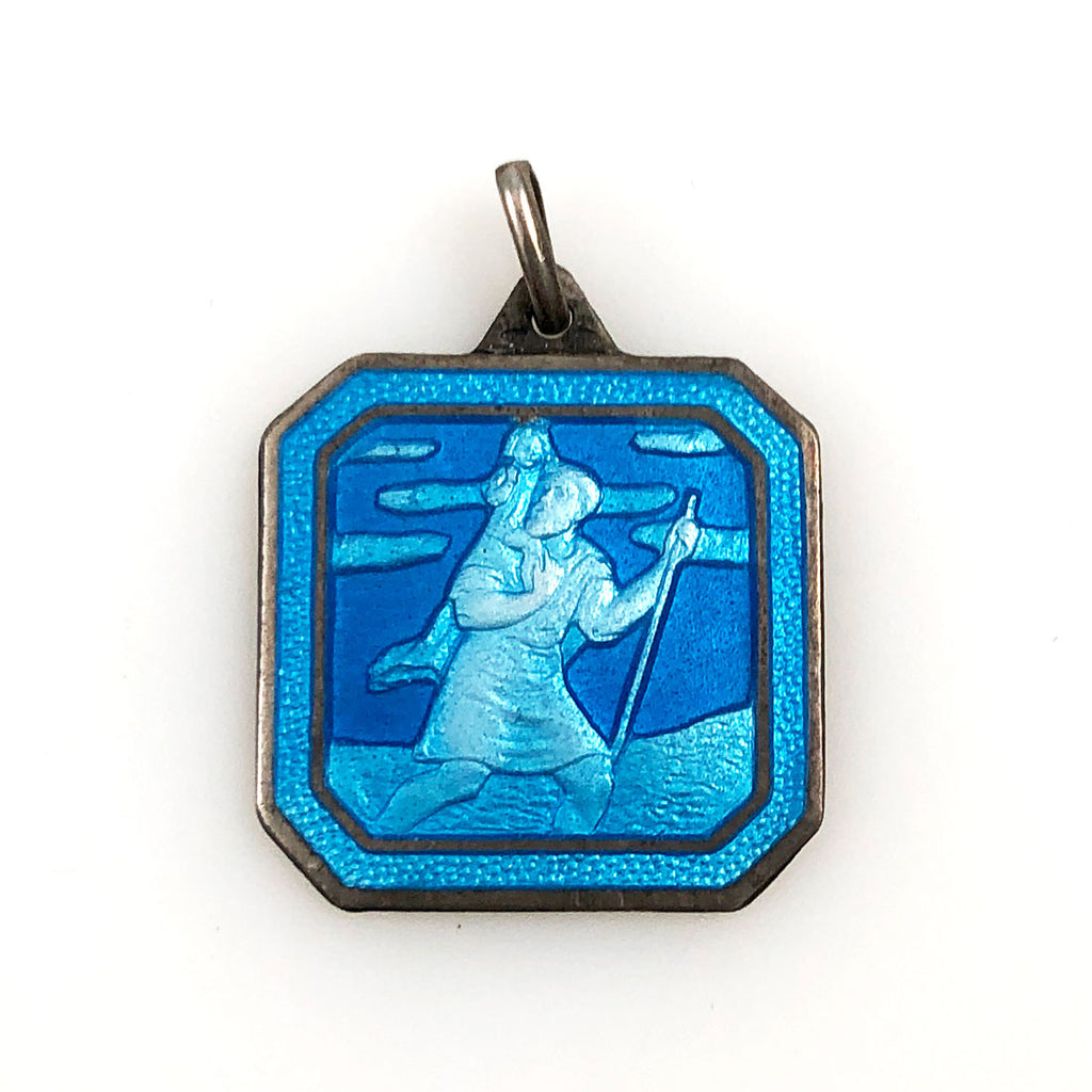 Blue Enamel St. Christopher Medal Silver