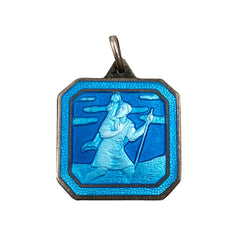 Blue Enamel St. Christopher Medal Silver