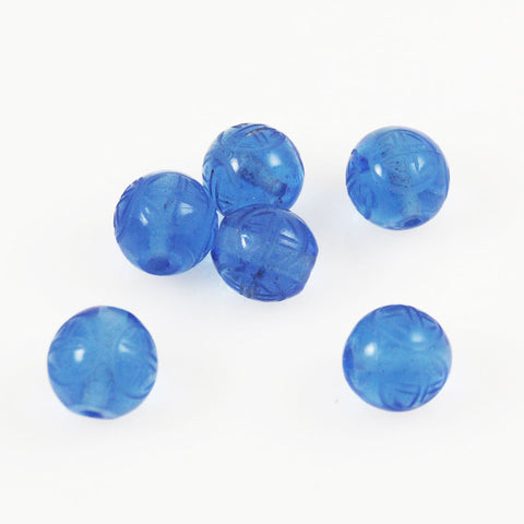 Blue Etched Glass Chinese Beads Vintage