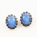Blue Opaline Rhinestone Clip On Earrings 