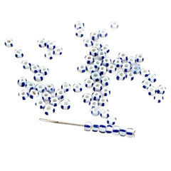 Blue & White Venetian Striped Glass Beads (24)