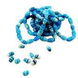 Turquoise Blue Striped Oval Glass Beads 