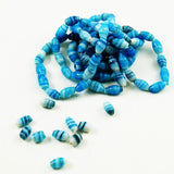 Turquoise Blue Striped Oval Glass Beads 